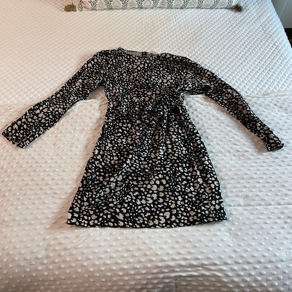 Animal Print Long Sleeve Wrap Dress